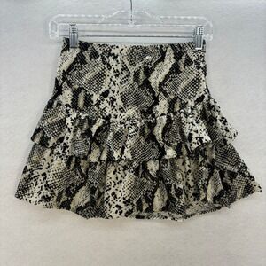 Cheryl Creations Snakeskin Ruffle Tiered Mini Skirt Black Beige Edgy Rock SMALL